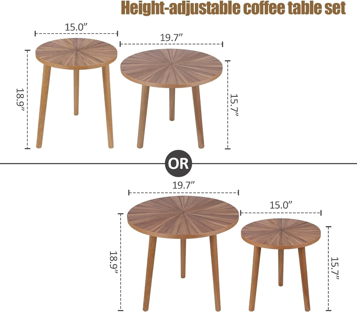 3 Piece Rustic Coffee Table and Side Table Set V220