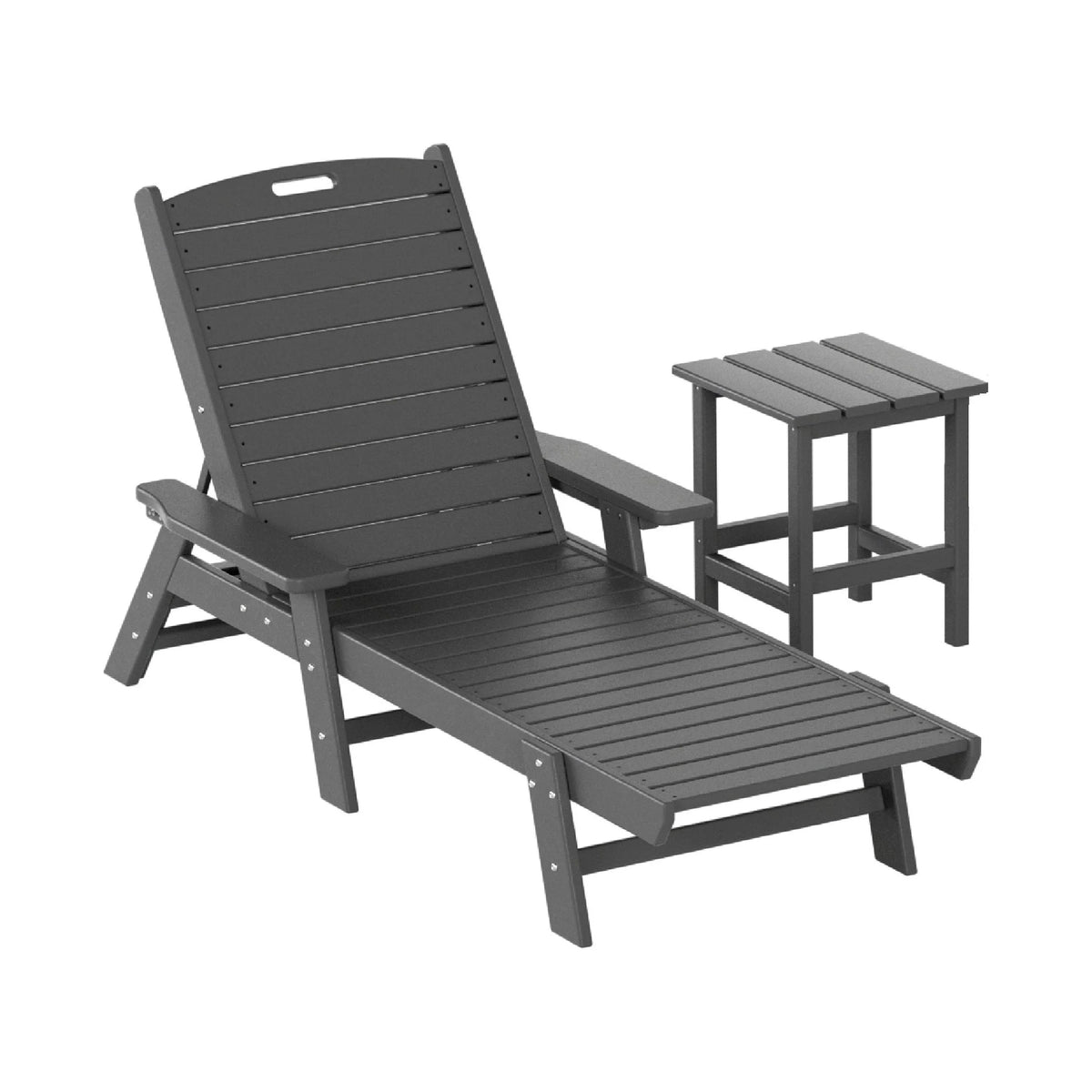 Gray 3-Piece Adirondack Chaise Lounge with Side Table Set Q12274