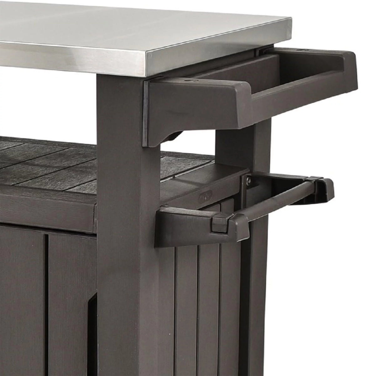 Brown Outdoor Kitchen Bar Rolling Cart with Storage Cabinet F68667