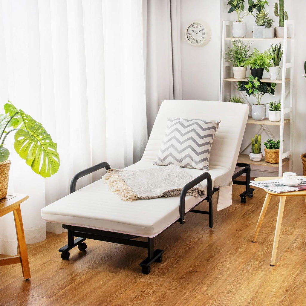 Folding Guest Bed Frame with Mattress, Twin Mattress, Portable Single Sleeper Bed with Storage Bag L177214