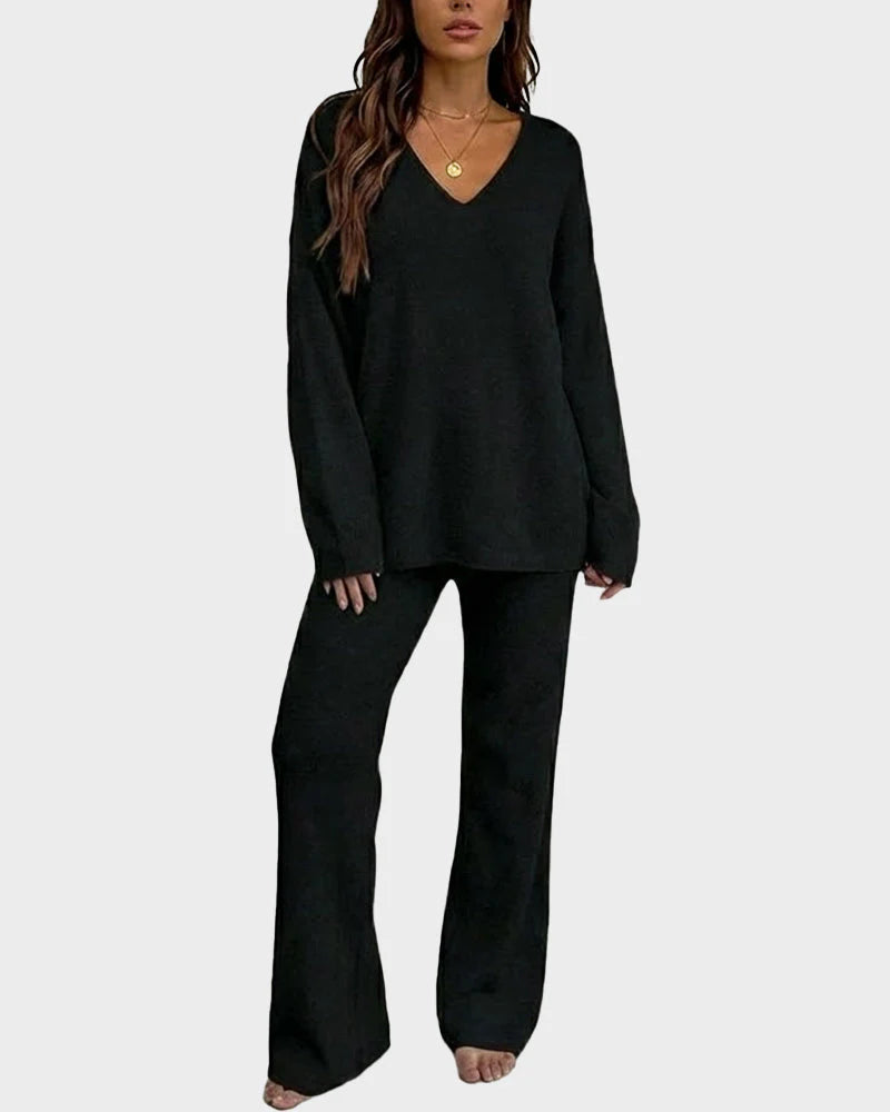 Soft Fuzzy V-Neck Loungewear Set W740