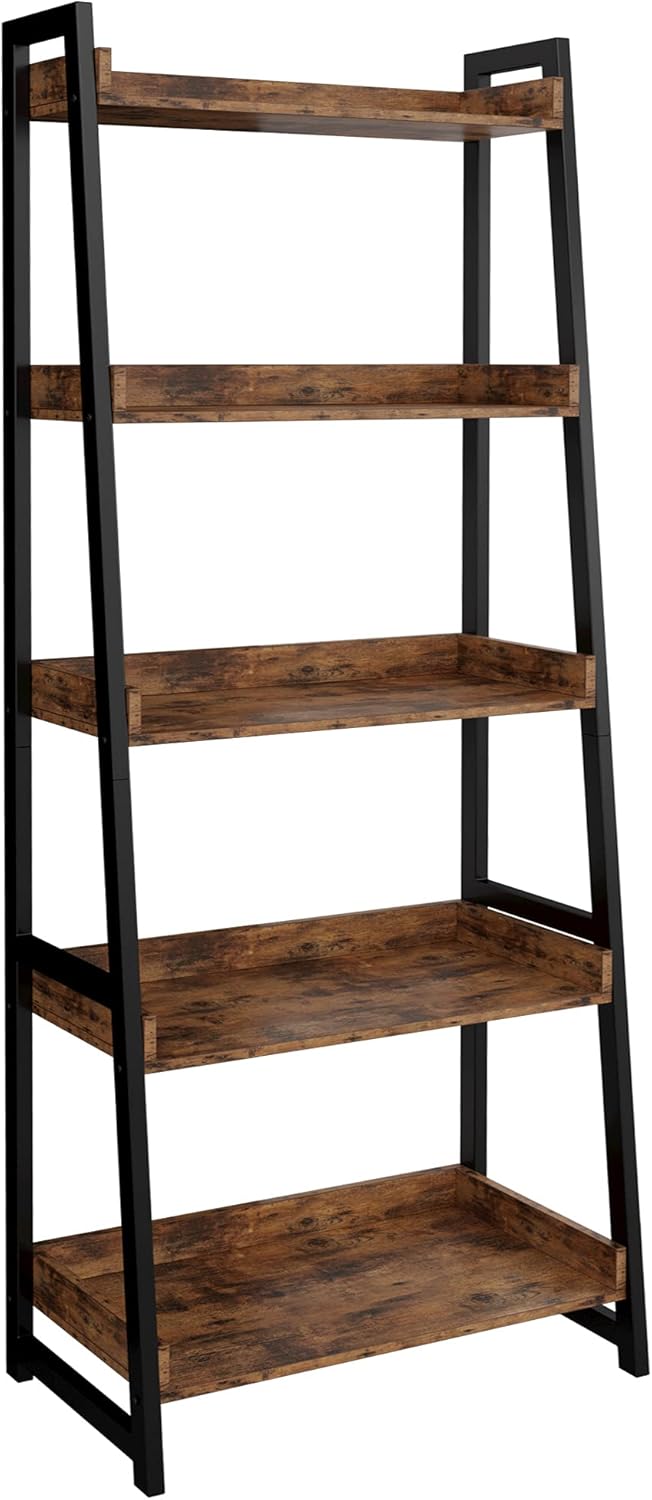 Industrial Bookshelf 4-Tier Ladder Shelf with Metal Frame P6368