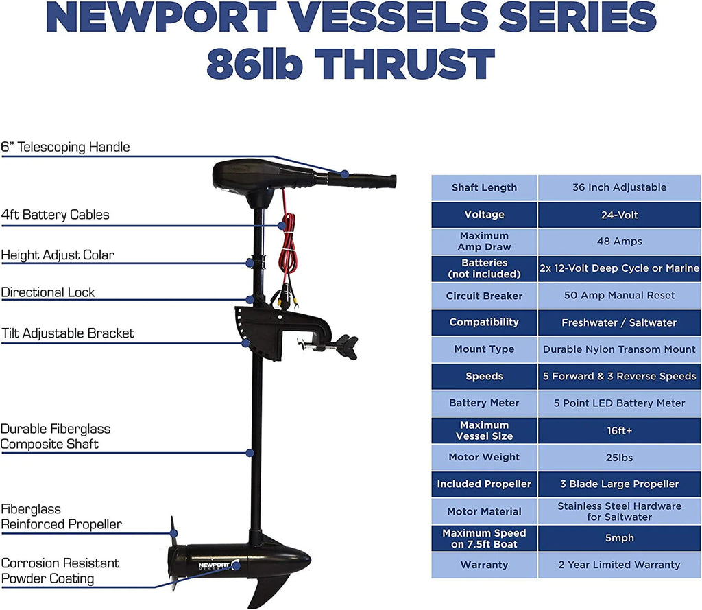 55 lb Thrust Saltwater Transom Mounted Electric Trolling Motor C6732