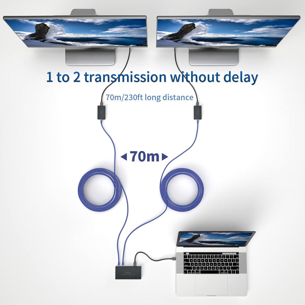 HDMI Extender Splitter 1x2 4K 30Hz Over Ethernet Cable 70m S693330