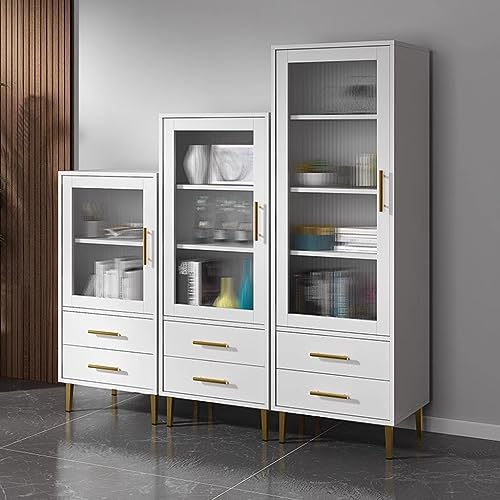 White Tall Corner Cabinet with Glass Doors and 2 Drawer W680078