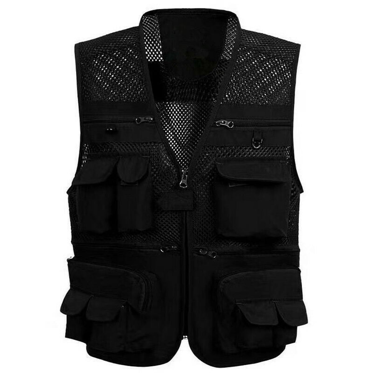 Black XL Mesh 16 Pockets Fishing Hiking Vest E6386
