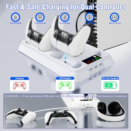 PS5 Stand and Cooling Station with LED Controller Charging Station, Cooling Fan, Headset Holder, 3 USB Hubs I37861