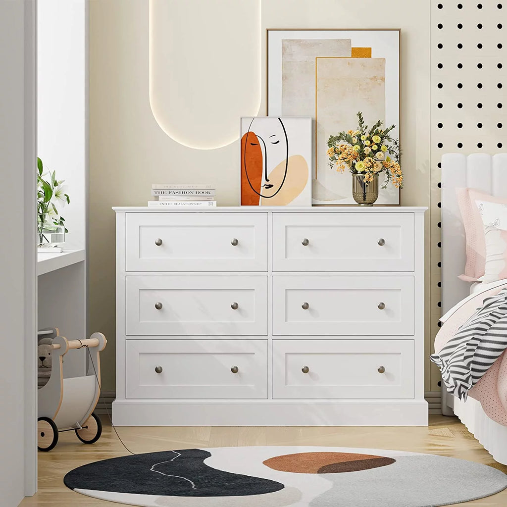 White 6 Drawer Double Dresser J736