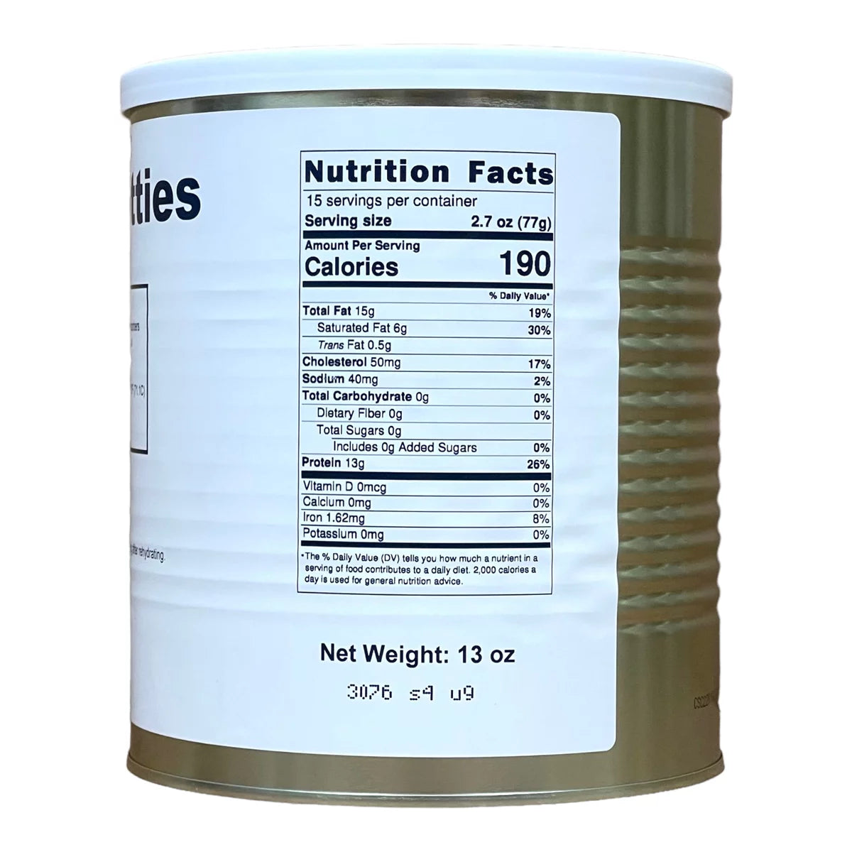 15-16 Thick Patties Freeze Dried Hamburger Ground Beef Patties in a #10 Can Y9861