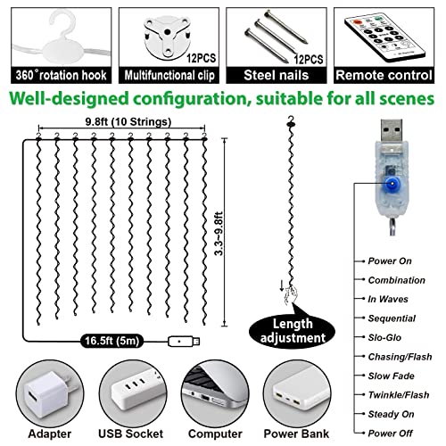 2 Pack 300 LED Curtain Fairy Lights with Remote, Warm White S292388