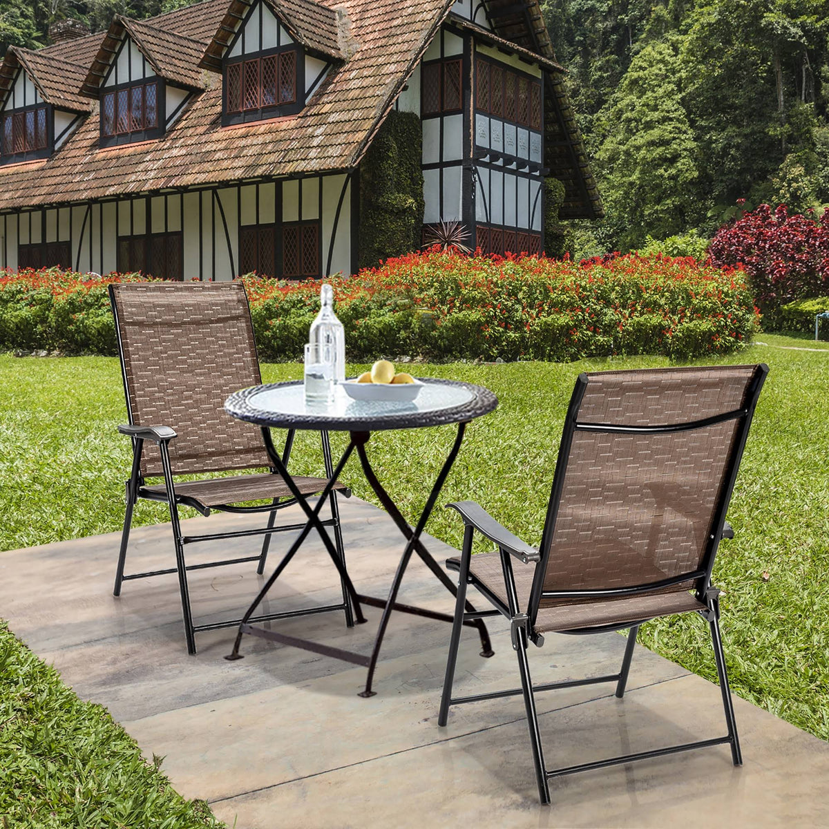 4 Piece Brown Outdoor Folding Chair with Armrest F793