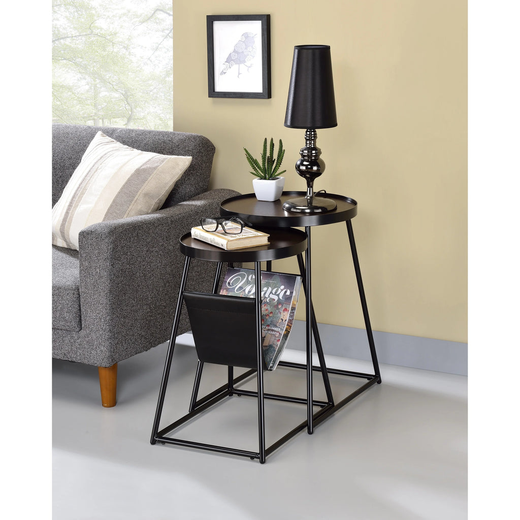 Matte Black Steel 2-Piece Nesting Tables Set V655
