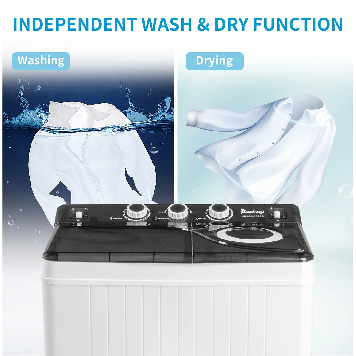 Semi-automatic Twin Tub Washing Machine with Built-in Drain Pump, White&Black S72345