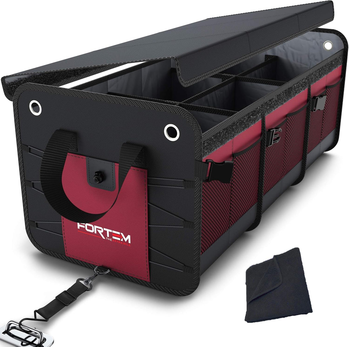 Black Collapsible Car Trunk Organizer with Cover W2372
