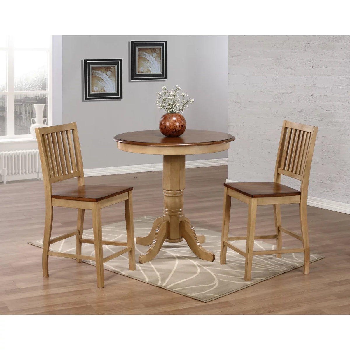 36 In. Round Two Tone Wood Dining Table (Seats 4) G10039
