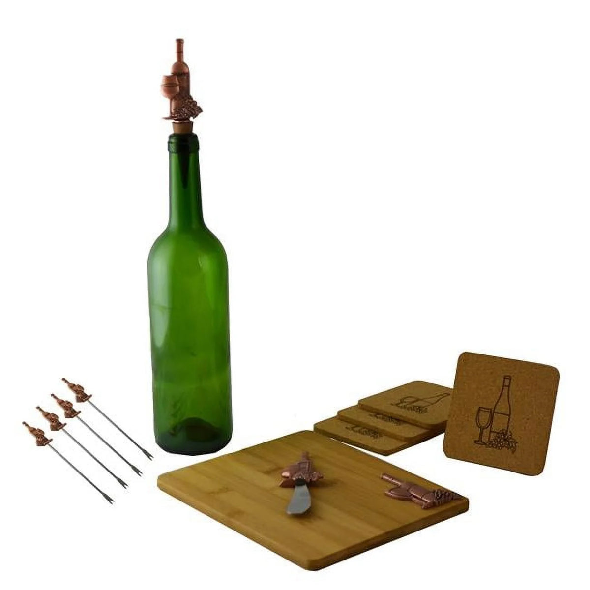 Copper Bottle & Cup Wine & Cheese Set 11 Piece Y1938