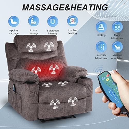 Oversized Grey Fabric Recliner with Massage and Heat L887536
