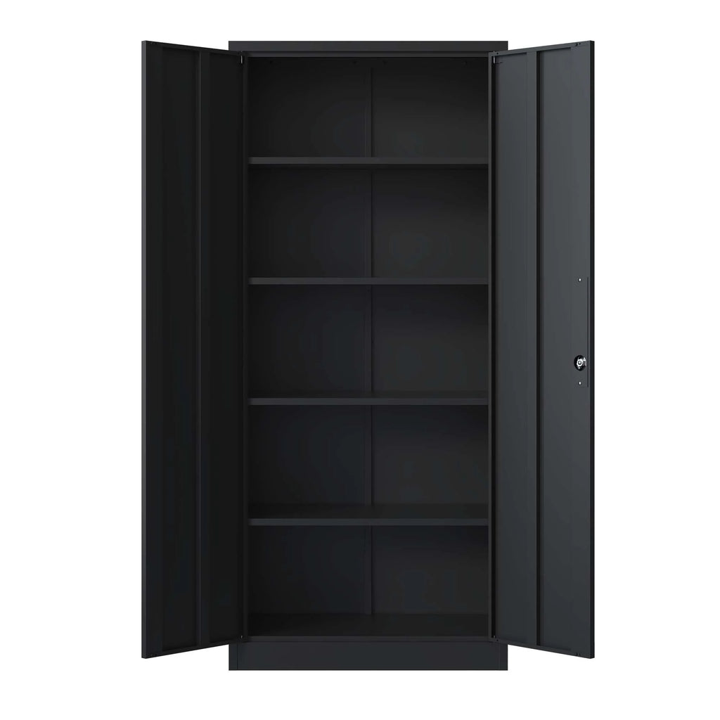 Black Metal Locking Storage Cabinet with 4 Shelves F2550