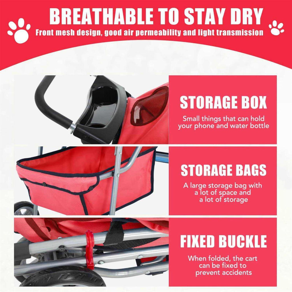 Foldable 4 Wheel Pet Dog Stroller with Storage Basket J48003