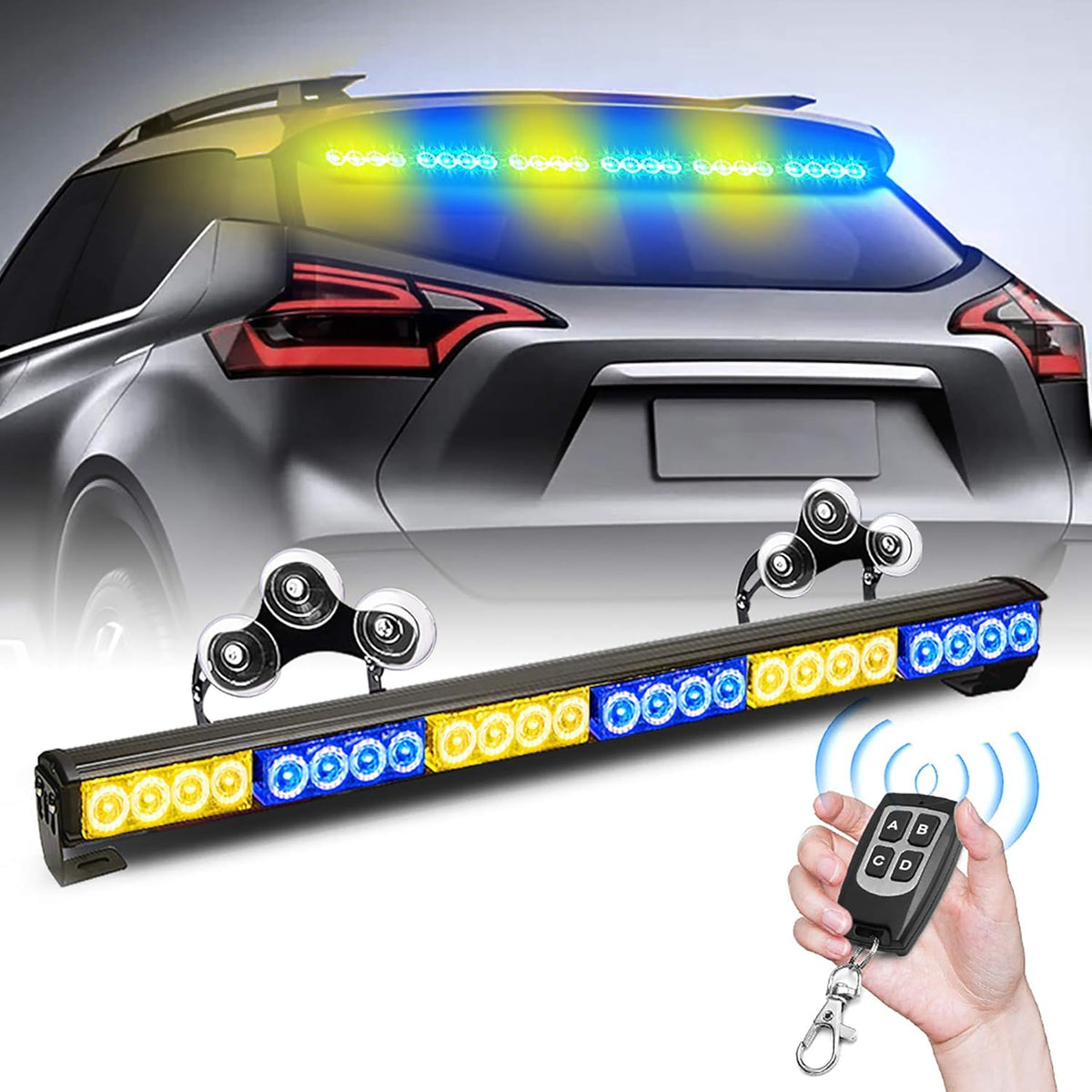 27 Inch 6 Panel LED Strobe Light Bar with Wireless Remote Control (Blue/Amber) Pack of 2 U109590