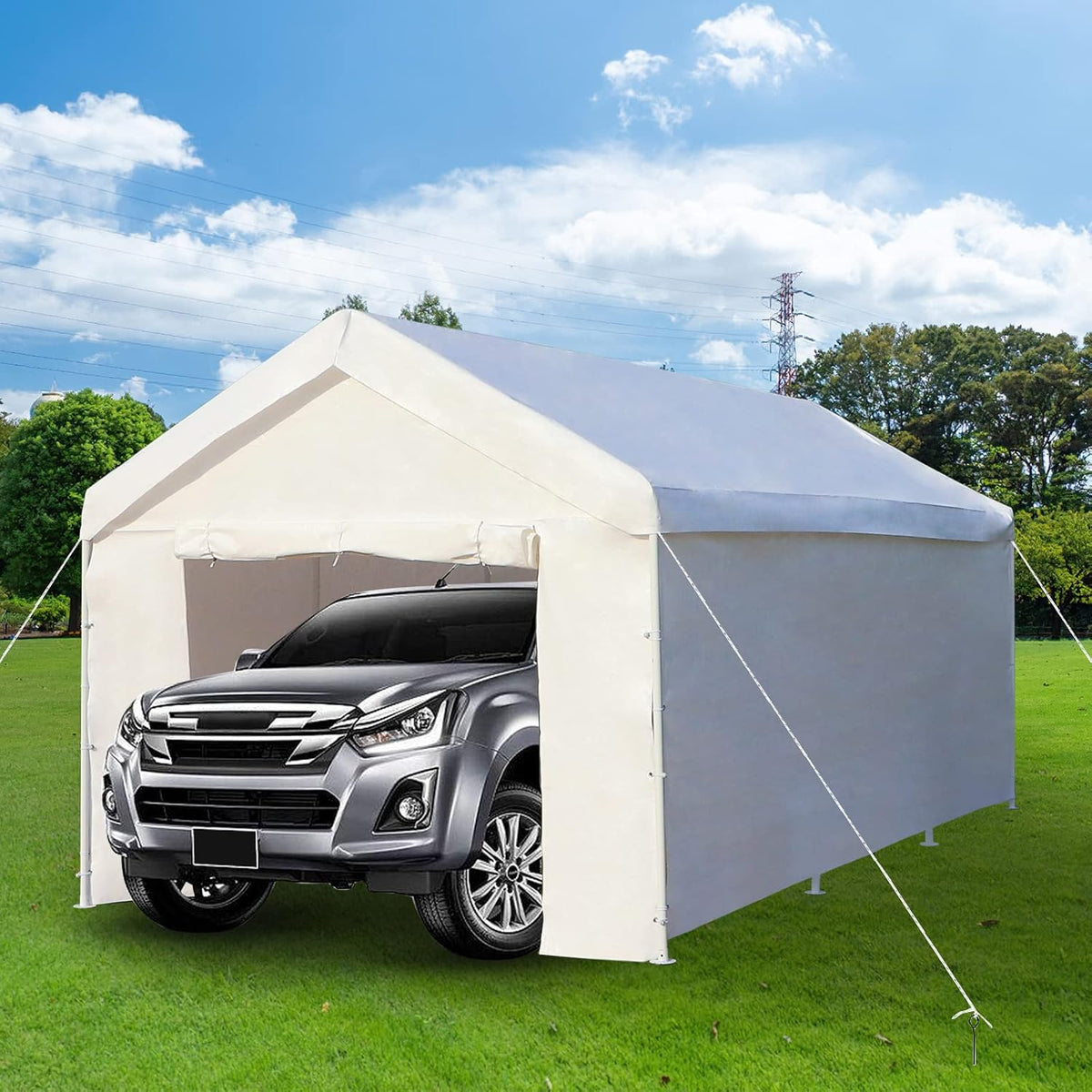 10x20 ft Heavy Duty Carport with Removable Sidewalls & Doors N497