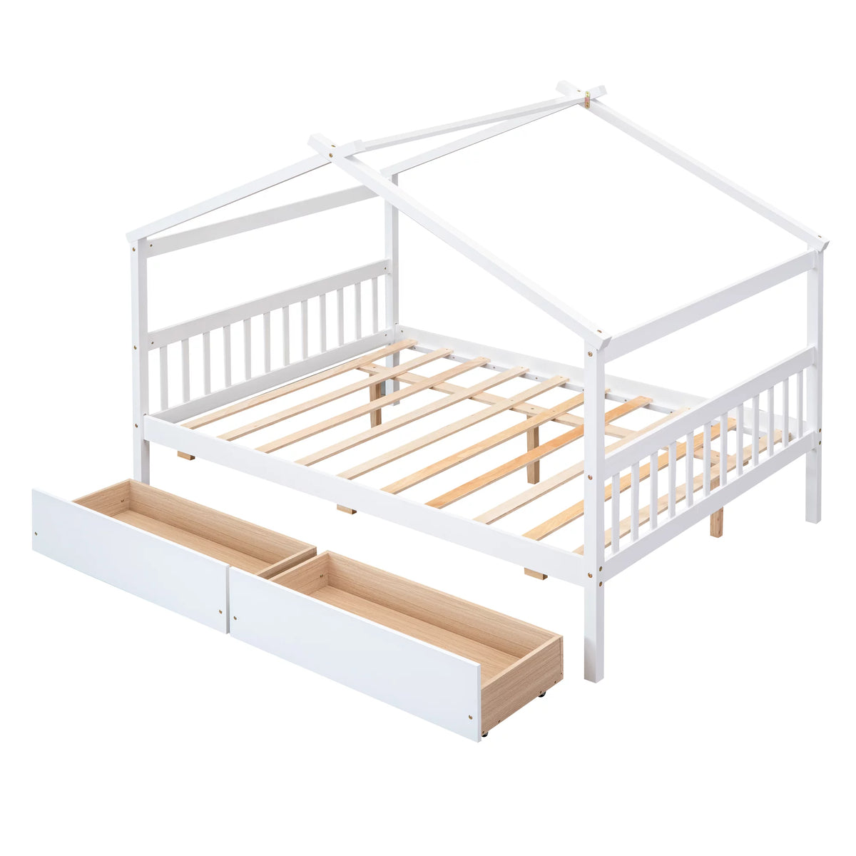 Full Size White Wooden House Bed with Drawers U67742