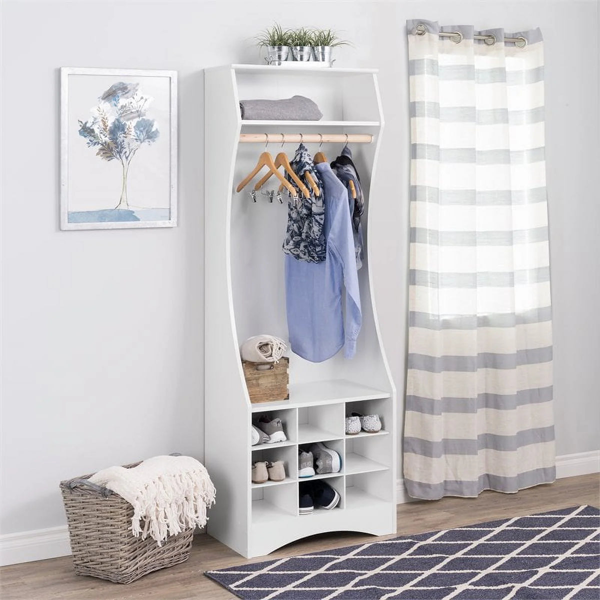 White Engineered Wood Wardrobe with Shoe Storage X38991