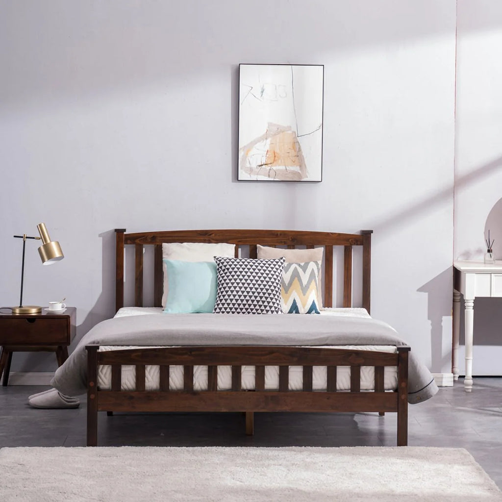 Full Size Pine Wood Platform Bed Frame with Headboard L738781