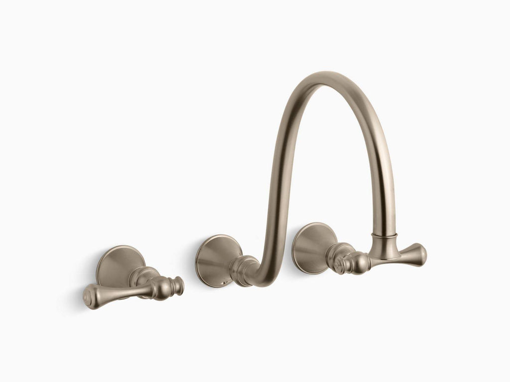 Brushed Bronze Wall Mount Faucet Trim with Traditional Lever Handles and 12x22 Spout H3453
