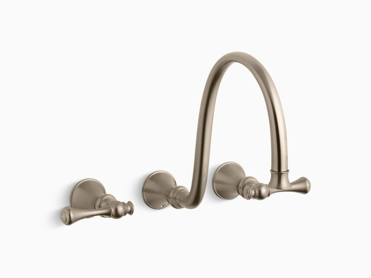 Brushed Bronze Wall Mount Faucet Trim with Traditional Lever Handles and 12x22 Spout H3453