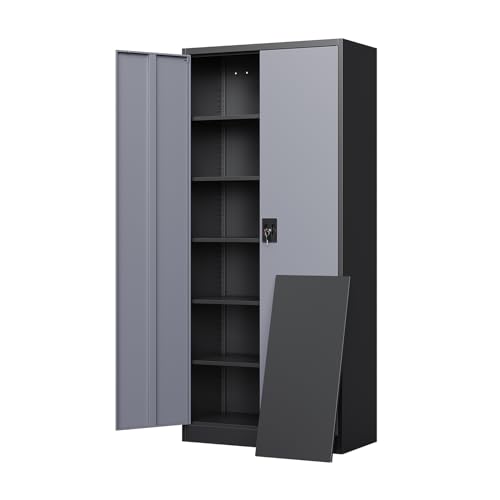 Black Gray Metal Storage Cabinet with Lock P907466