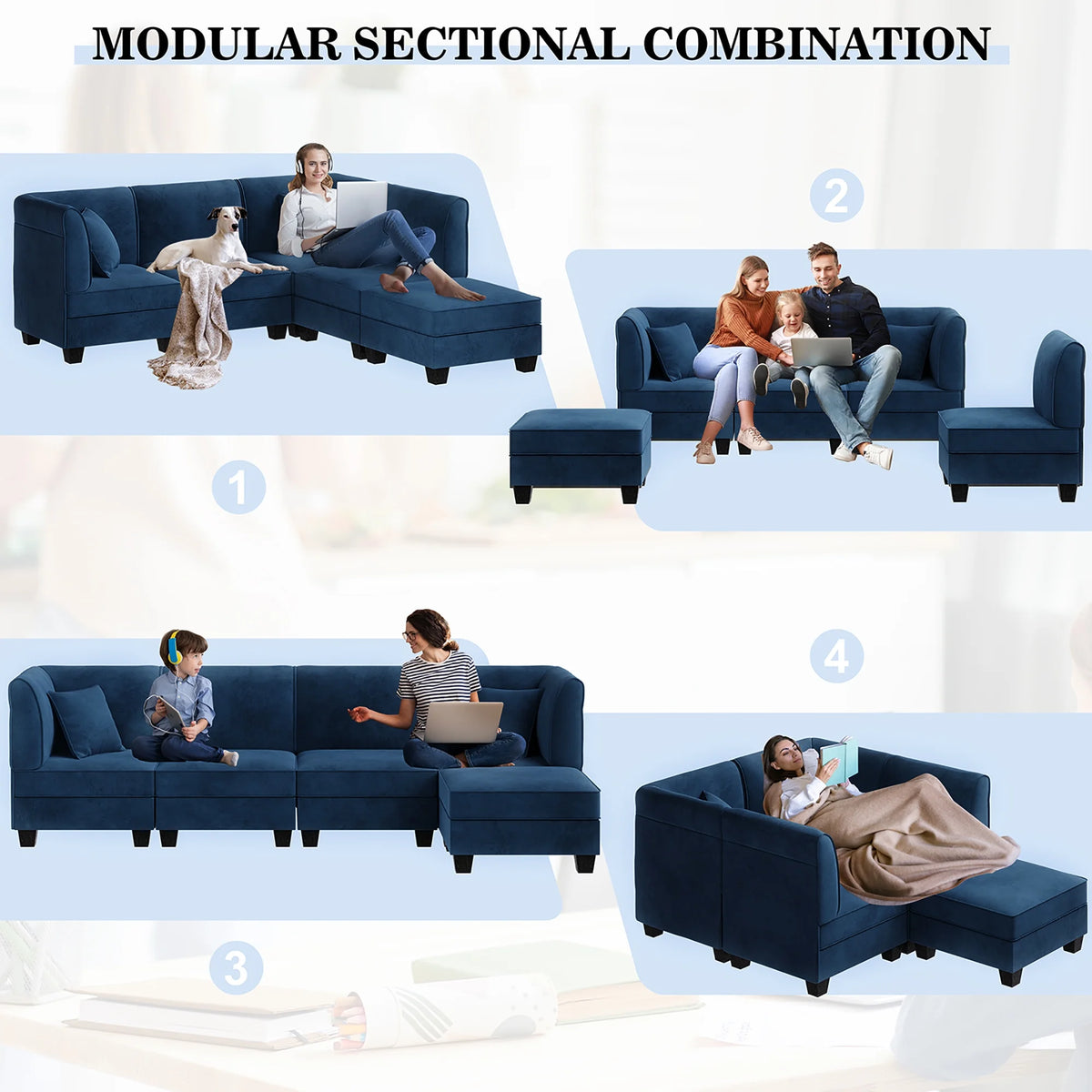 Velvet L-Shaped Sectional Sofa with Reversible Chaise I8859