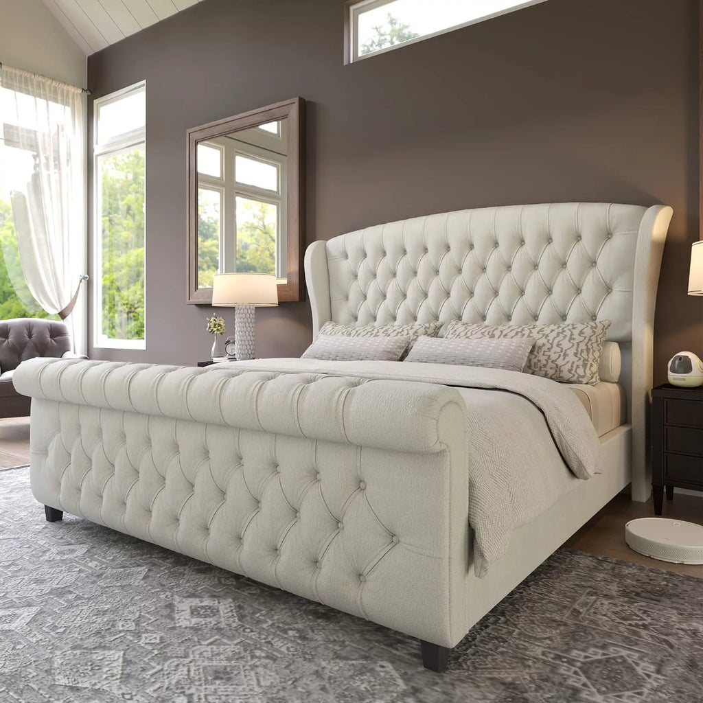 Black Velvet Queen Size Upholstered Platform Bed Frame Q669874
