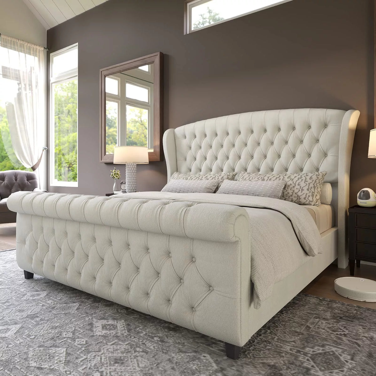 Black Velvet Queen Size Upholstered Platform Bed Frame Q669874
