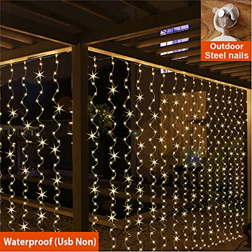 2 Pack 300 LED Curtain Fairy Lights with Remote, Warm White S292388