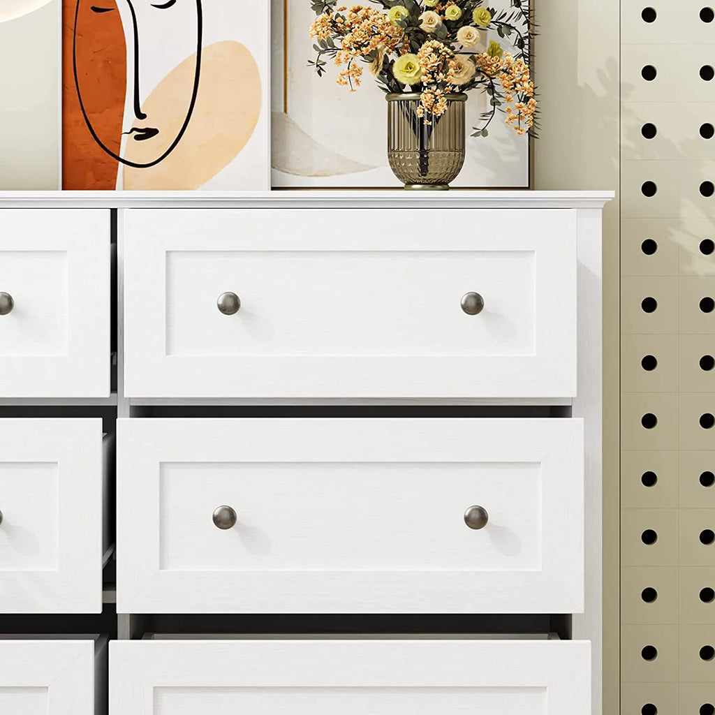 White 6 Drawer Double Dresser J736