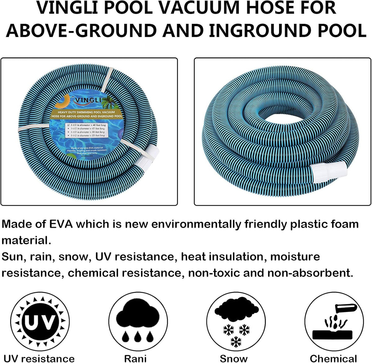 Blue Pack of 2 Swimming Pool Vacuum Hose Y57561