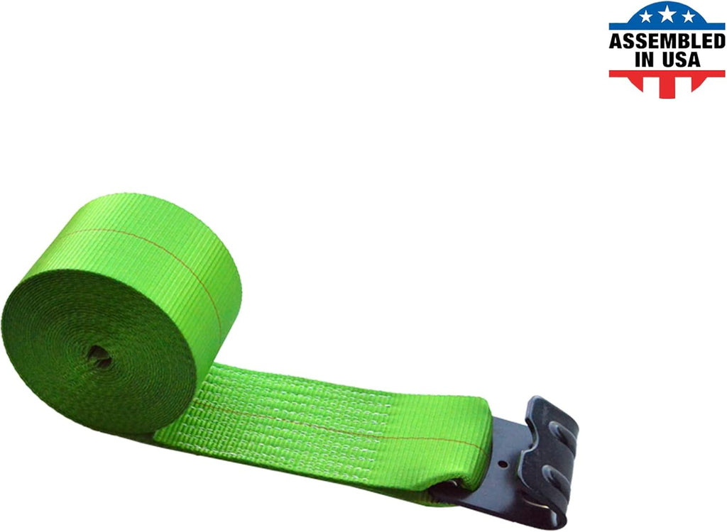 Yellow 4 x 30' Heavy Duty Tie-Down Winch Strap with Flat Hooks C4605
