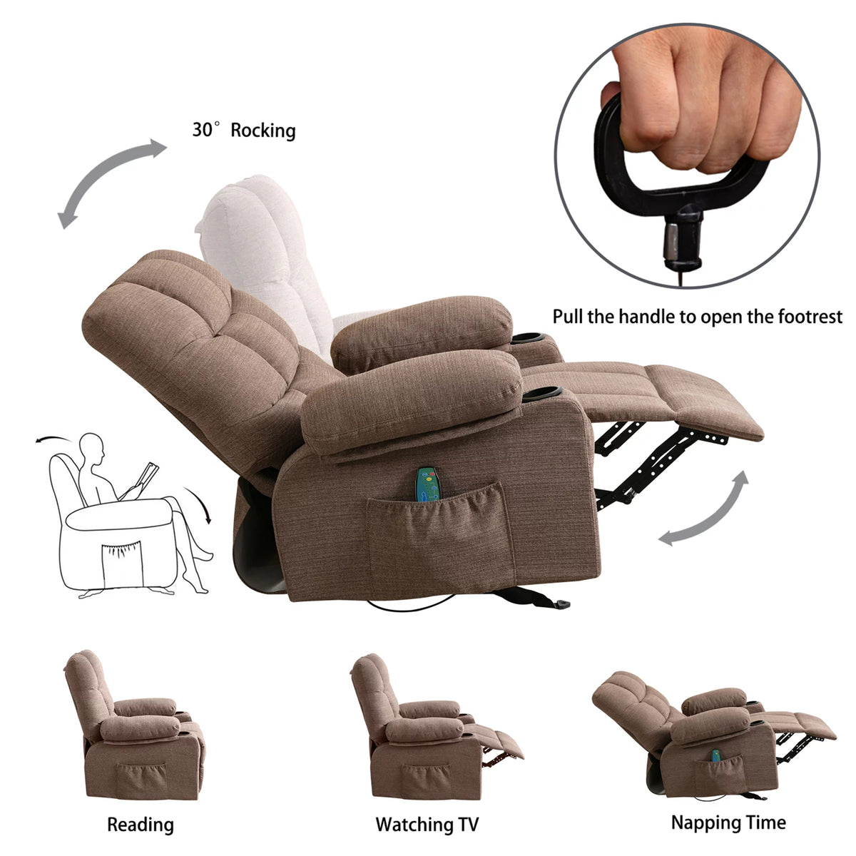 Manual Rocking Recliner Chair with 2 cup holders F4546
