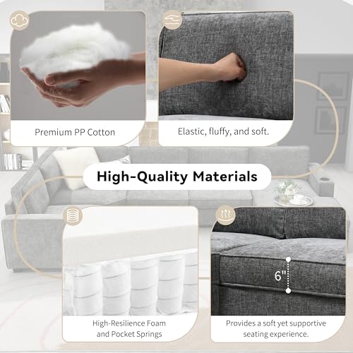 Dark Gray Chenille 6-Seat Sectional Sofa with Cup Holders N91218