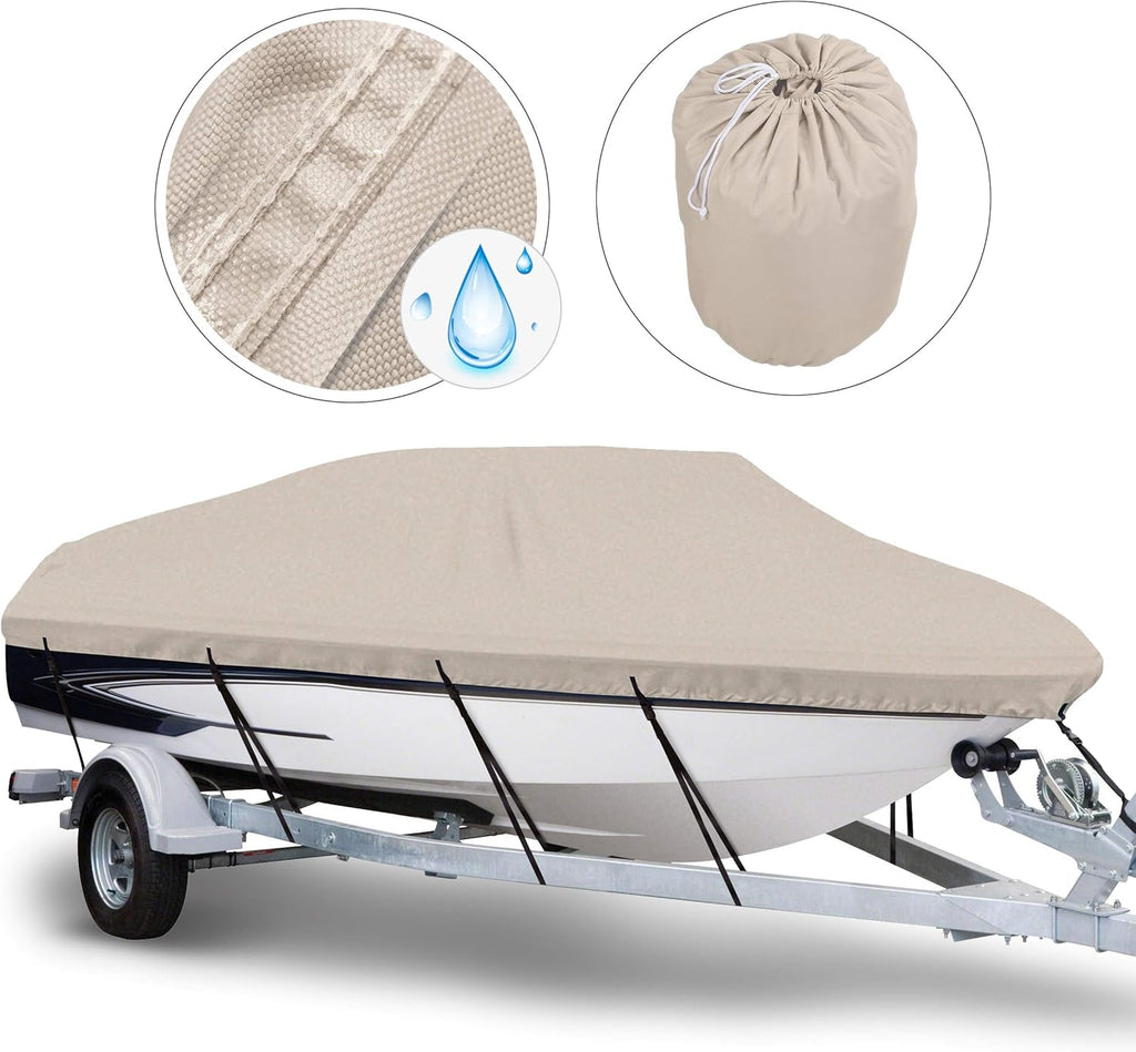 Waterproof Trailerable Boat Cover, Fits 17-19 ft V-Hull Tri-Hull Runabouts T773