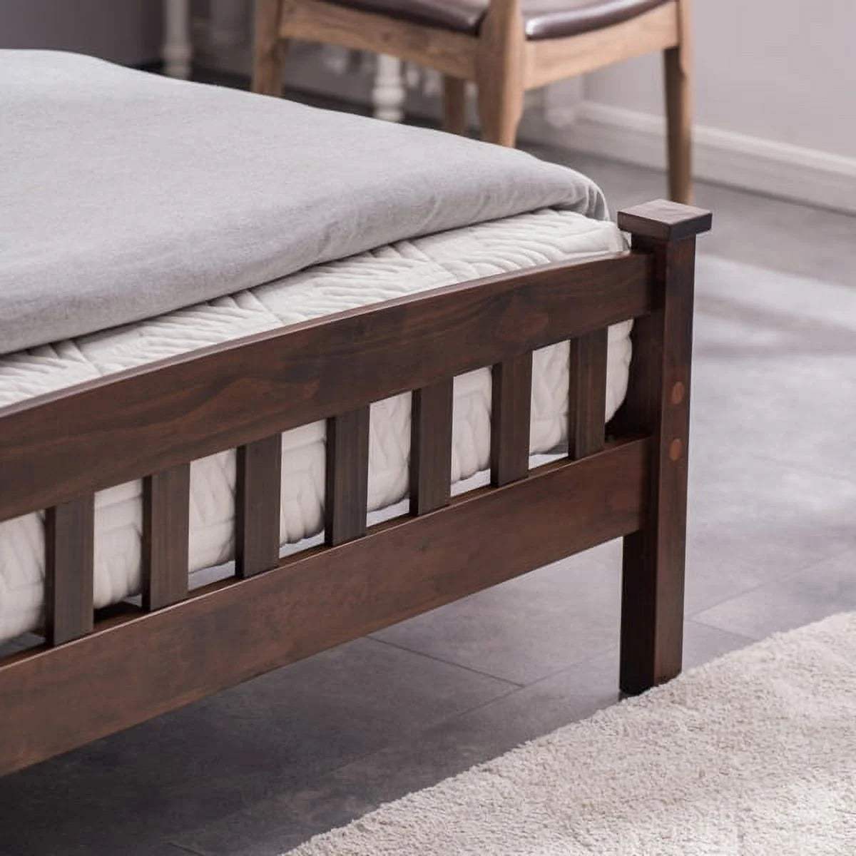 Full Size Pine Wood Platform Bed Frame with Headboard L738781
