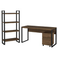 Brown Writing Desk with File Cabinet and Bookcase M137