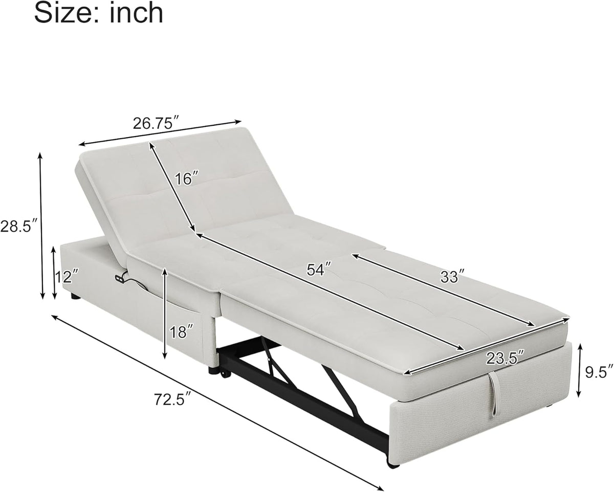 White 4-in-1 Folding Ottoman Bed with Storage Pocket and USB Port J823762