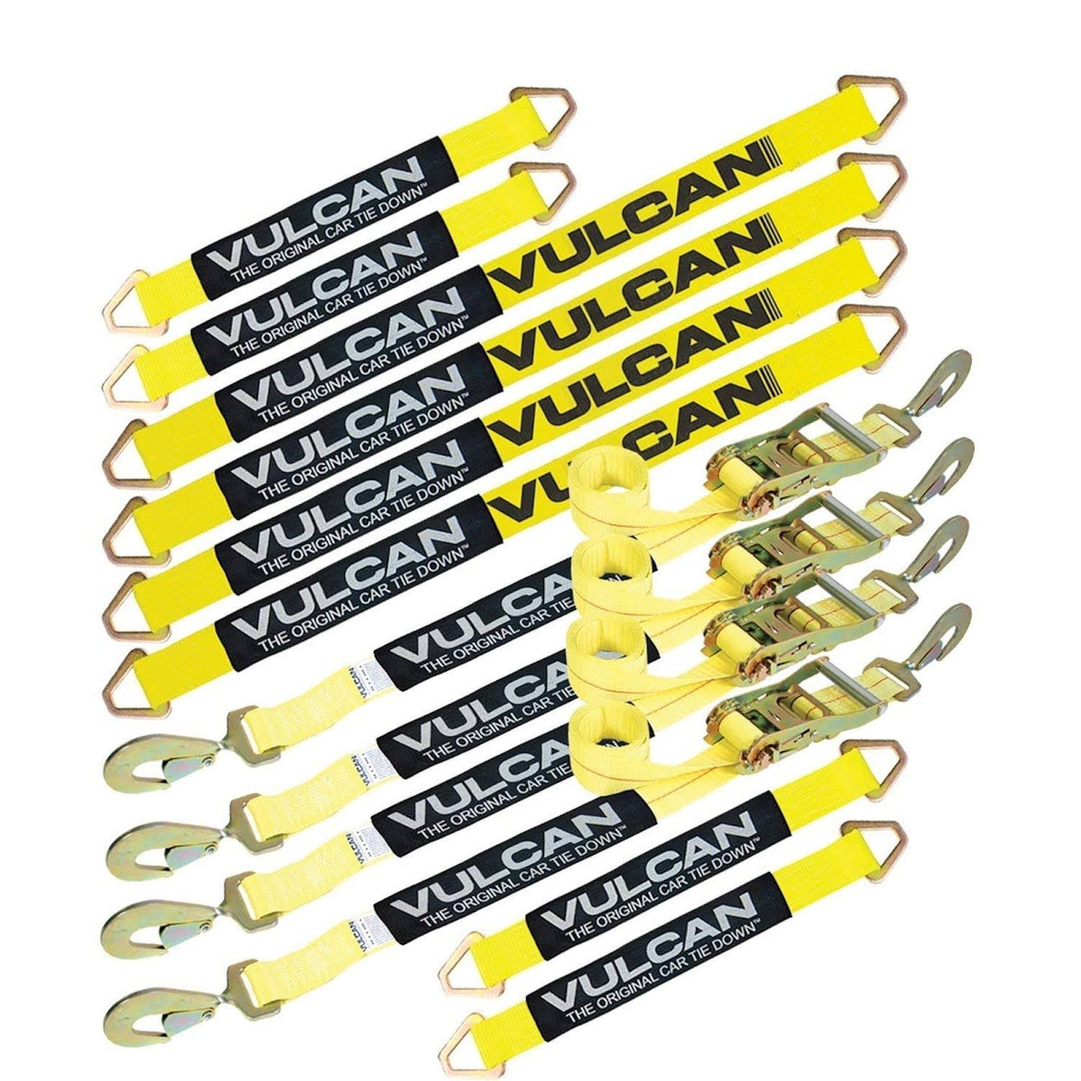 Complete Axle Strap Tie Down Kit with Snap Hook Ratchet Straps Yellow I129867