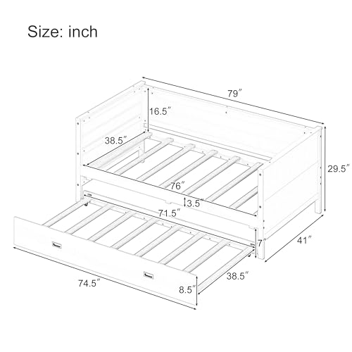 White Solid Wood Twin Size Daybed with Trundle G352