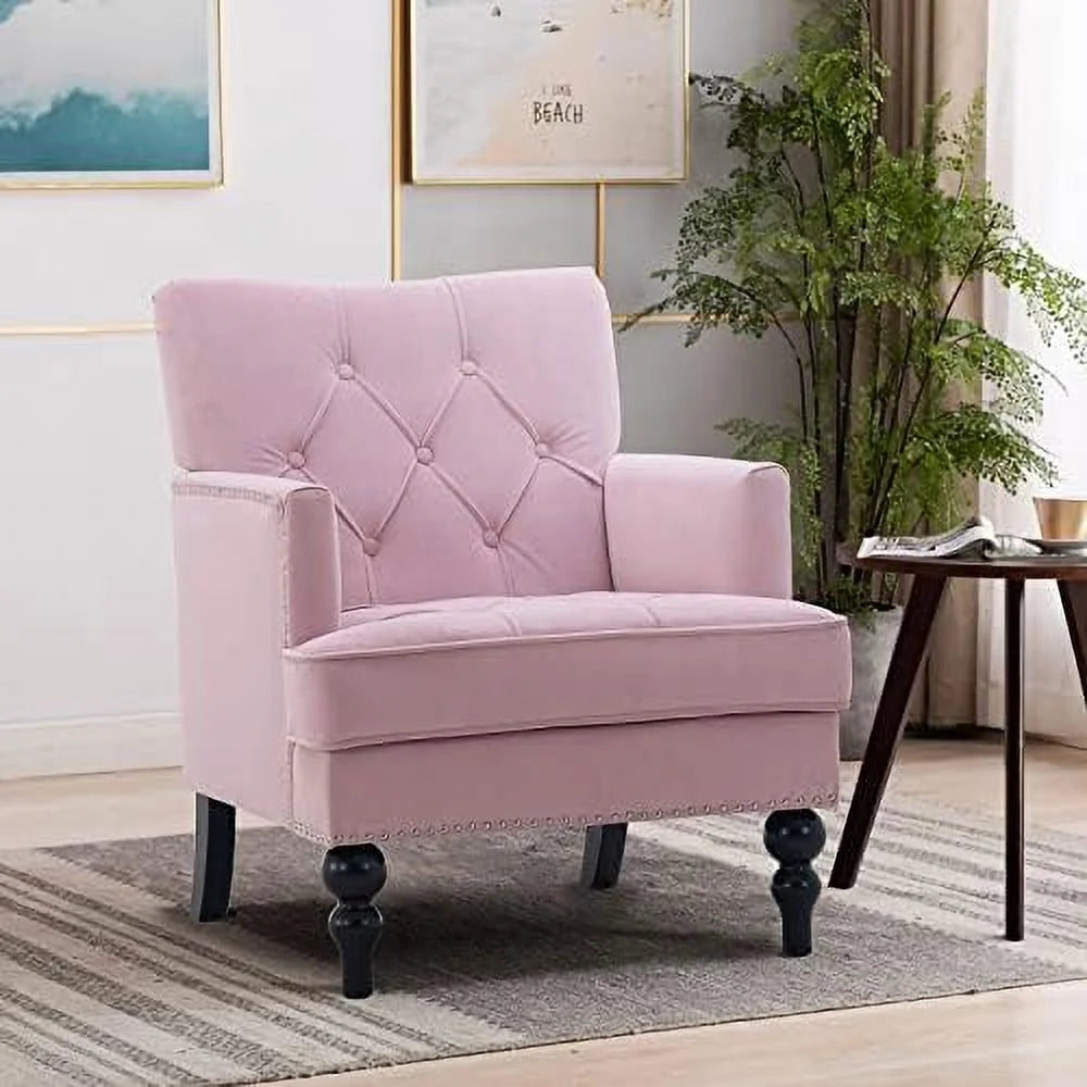 Pink Tufted Velvet Club Chair with Wooden Legs D823590