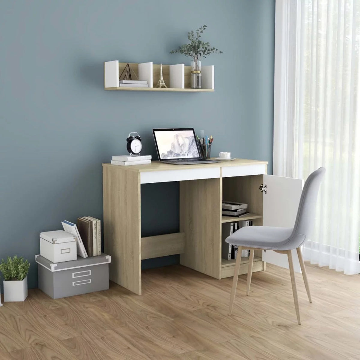White Computer Desk with Storage Cabinet A9989
