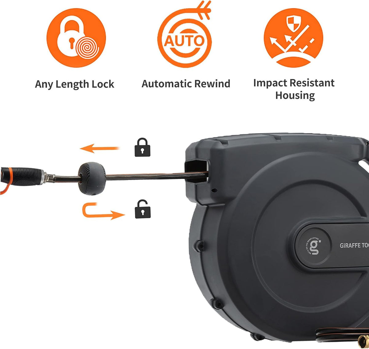 Retractable Wall Mounted Garden Hose Reel, 5/8" x 115+5 ft, Automatic Rewind B727747