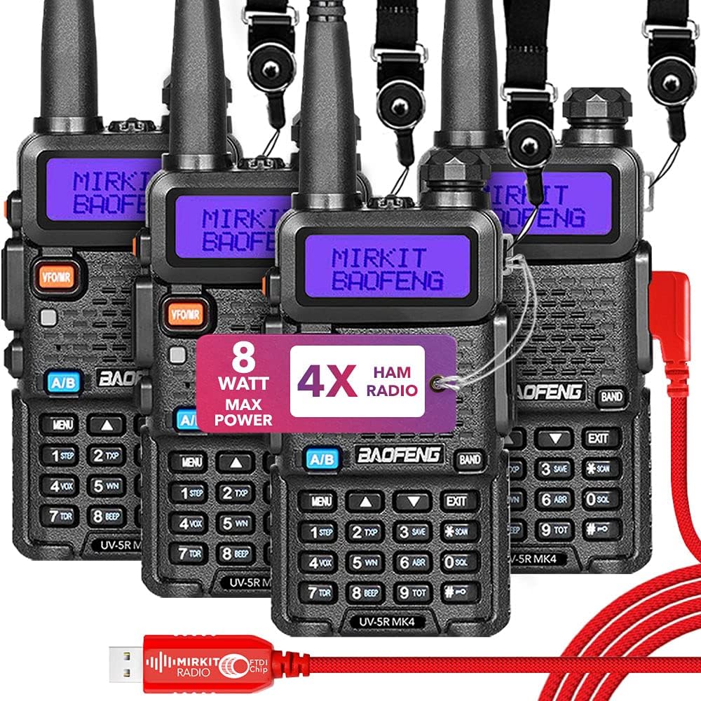 Baofeng Radio UV-5R MK4 8 Watt Max Power with 3800 mAh Handheld Mic and Programming Cable H144287